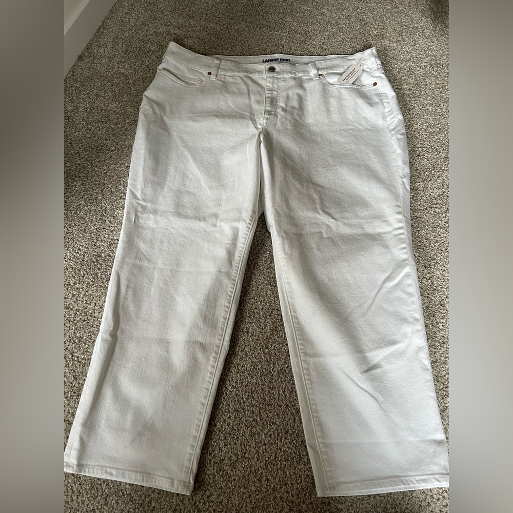NWT Lands End White Straight Leg Jeans Size 26